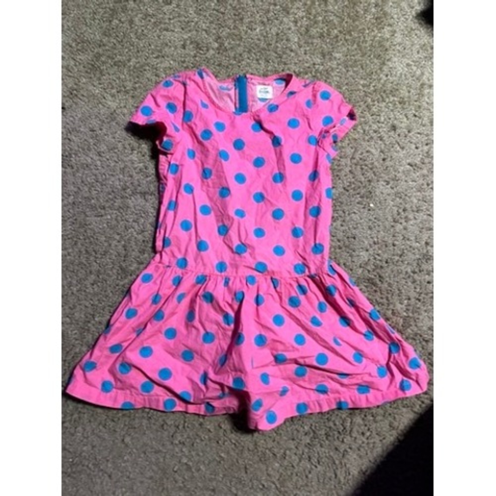 Mini Boden Girls Pink Blue Polka Dot Short Sleeve Drop Waist Dress Size 7-8Y - Picture 2 of 4